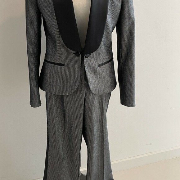 Redemption Black/Silver Shimmer Smocked Blazer Satin Pant Suit. - Picture 1 of 9